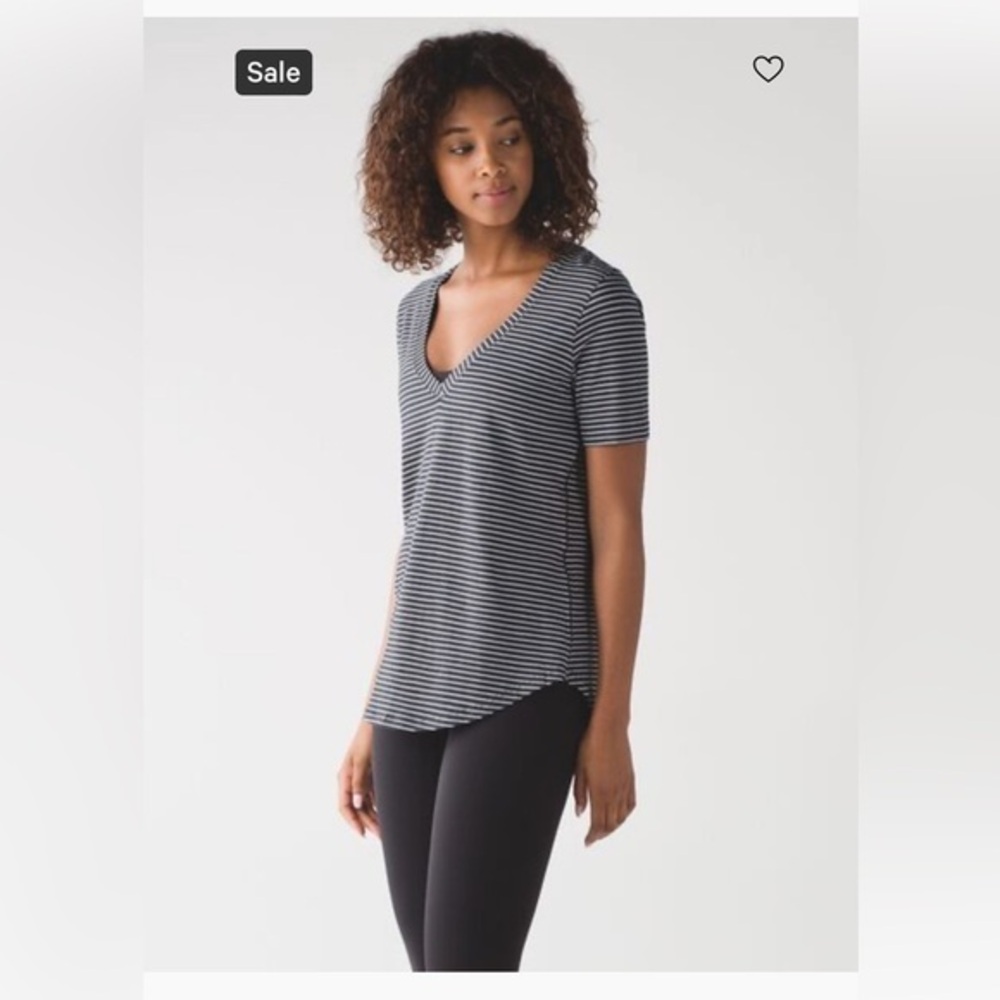 Lululemon Athletica Shirt Love Tee III Modern Striped Dark and Light Gray